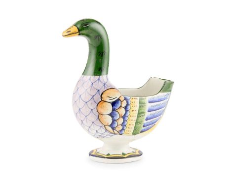  WEMYSS WARE GOOSE FLOWER HOLDER glazed earthenware, impressed maker's mark WEMYSS WARE, printed Thomas Goode & Co 21cm high 