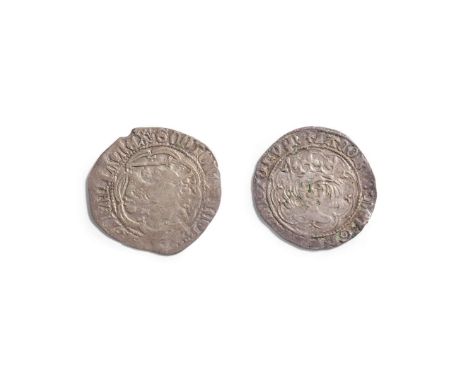  A JAMES I GROAT  S.5195 (?), portrait worn but edge detail more visible; together with a James III Groat, Light Issue S.5273