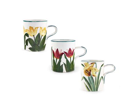  WEMYSS WARE THREE LARGE MUGS to include a LARGE 'YELLOW TULIPS' MUG, glazed earthenware, impressed maker's mark WEMYSS WARE/