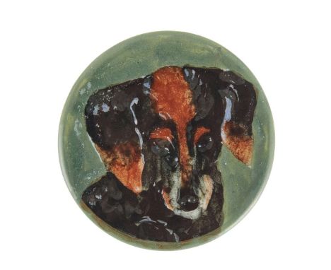  WEMYSS WARE RARE 'DACHSHUND' BUTTON glazed earthenware, probably painted by Karel Nekola, impressed maker's mark WEMYSS 4.4c