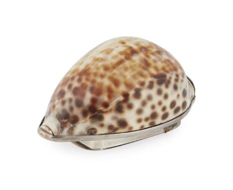  ABERDEEN – A SCOTTISH PROVINCIAL COWRIE SHELL SNUFF BOX WILLIAM WHITECROSS marked W.W, A, B, D, N, the polished cowrie shell