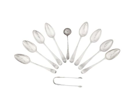  A MATCHED COLLECTION OF EIGHT GEORGE III SPOONS ROBERT GRAY 1792 & WILLIAM AULD 1808 three by Robert Gray, four by William A