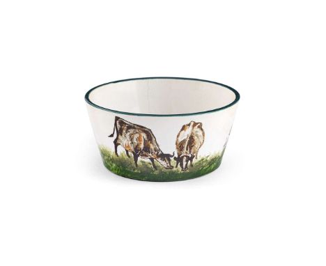  WEMYSS WARE 'COWS' DOG BOWL glazed earthenware, impressed maker's mark WEMYSS WARE/ R.H.& S. 12.5cm diameter  Exhibited: Lon