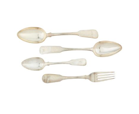  PERTH – A COLLECTION OF SCOTTISH PROVINCIAL FLATWARE  A Fiddle pattern tablespoon by J Sid marked JS, eagle, JS, eagle, S; F