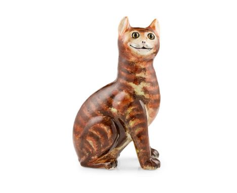  WEMYSS WARE LARGE MARMALADE CAT glazed earthenware, with inset glass eyes, painted retailer's mark T GOODE, LONDON 32.5cm hi