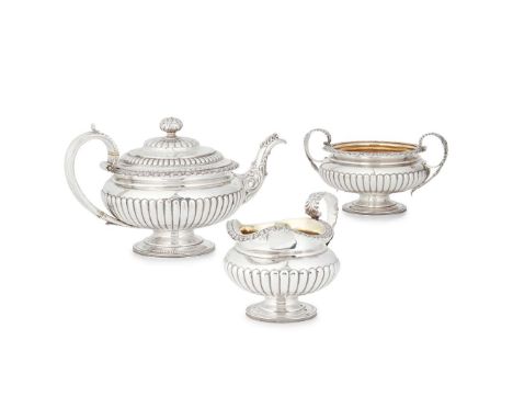  A GEORGE IV THREE-PIECE TEA SERVICE GEORGE McHATTIE, EDINBURGH 1821 comprising teapot, twin-handled sugar basin and milk jug