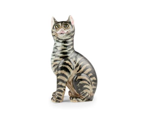  WEMYSS WARE TABBY CAT glazed earthenware, impressed maker's mark WEMYSS WARE/ R.H.& S., printed Thomas Goode & Co. retailer'