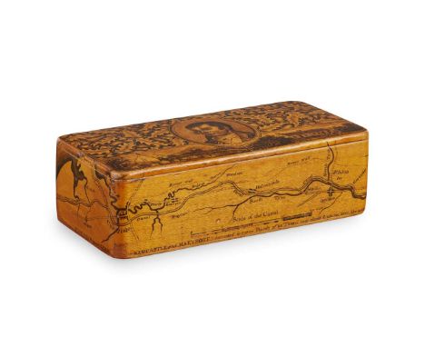  LARGE SYCAMORE MAUCHLINE WARE SNUFF OR VANITY BOX, BY A HARDIE, DALGONER CIRCA 1819 the lid, sides and base showing pen and 