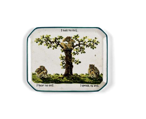  WEMYSS WARE 'THREE MONKEYS' COMB TRAY glazed earthenware, painted by Karel Nekola, inscribed I HEAR NO EVIL/I SEE NO EVIL/I 