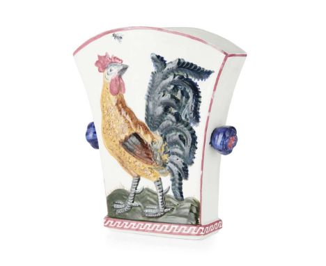  WEMYSS WARE EARLY FIFE POTTERY COCKEREL VASE glazed earthenware, moulded and painted on one side with a cockerel chasing a f