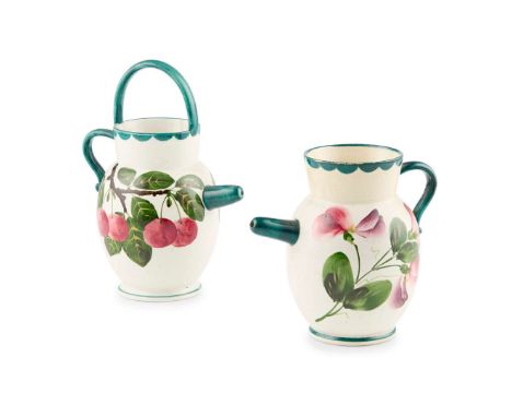  WEMYSS WARE TWO PIPKINS glazed earthenware, one painted with ‘CHERRIES’, with applied handles and spout, impressed maker's m