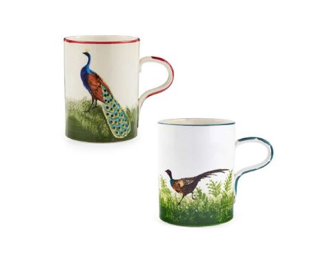  WEMYSS WARE TWO LARGE MUGS to include a LARGE 'PEACOCK' MUG, glazed earthenware, impressed maker's mark WEMYSS WARE/ R.H.& S