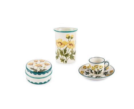  WEMYSS WARE 'BUTTERCUP' SPILL VASE glazed earthenware, unmarked, 8cm high; together with a 'BUTTERCUPS' LOW POMADE, glazed e