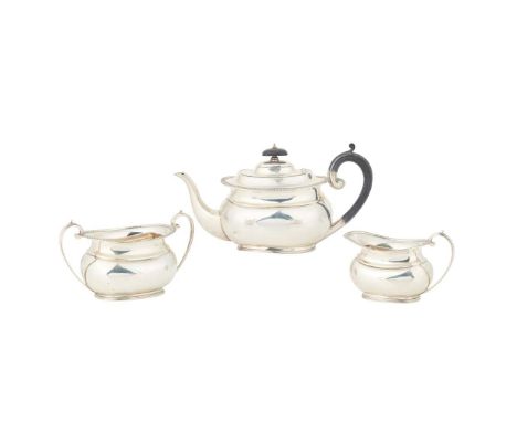  A 1920s THREE PIECE TEA SERVICE MACKAY & CHISHOLM, EDINBURGH 1929 comprising a teapot, twin-handled sugar basin and a milk j