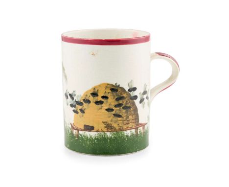  WEMYSS WARE LARGE 'BEES & HIVE' MUG glazed earthenware, painted by Williamson, impressed maker's mark WEMYSS 14.5cm high   