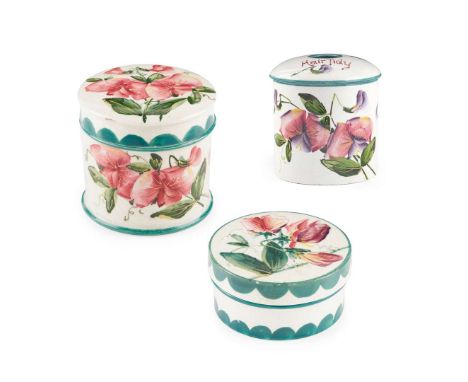  WEMYSS WARE 'PINK AND BLUE SWEET PEAS' HAIR TIDY glazed earthenware, the cover inscribed HAIR TIDY, painted and impressed ma