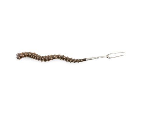  A LATE VICTORIAN TWO-PRONGED TOASTING FORK WB POSSIBLY WILLIAM BALLANTYNE, EDINBURGH 1891 additional import F mark, the poli
