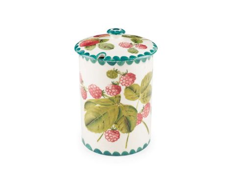  WEMYSS WARE 'STRAWBERRIES & RASPBERRIES' JAM JAR HOLDER & COVER glazed earthenware, painted and impressed maker's mark WEMYS