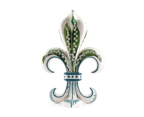  WEMYSS WARE 'LILY OF THE VALLEY' FLEUR-DE-LYS VASE glazed earthenware, with enamelled decoration, impressed maker’s mark WEM