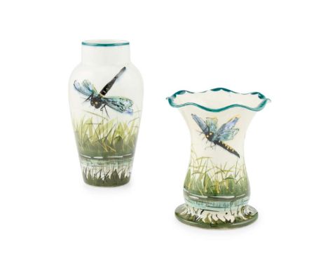  WEMYSS WARE TWO 'DRAGONFLIES' VASES comprising a Japan vase, painted and impressed maker's marks WEMYSS, 16.3cm high; and a 