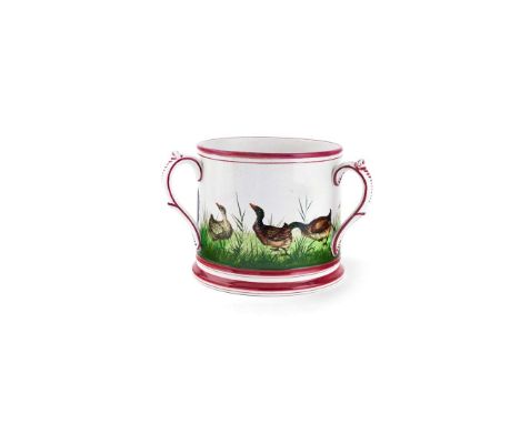  WEMYSS WARE MEDIUM 'DUCKS, COCKEREL, HEN & GEESE' LOVING CUP glazed earthenware, impressed maker’s mark WEMYSS 19.5cm high  