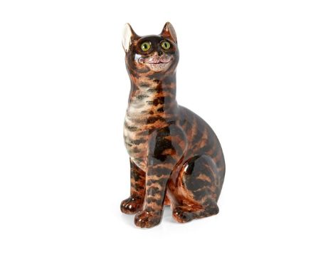  WEMYSS WARE TABBY CAT glazed earthenware, applied glass eyes, impressed maker's mark WEMYSS WARE/ R.H.& S., printed T. Goode