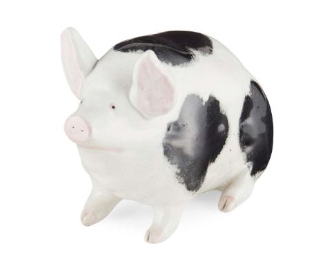  WEMYSS WARE SMALL BLACK AND WHITE PIG glazed earthenware with sponged decoration, painted mark WEMYSS 15.5cm long  Provenanc