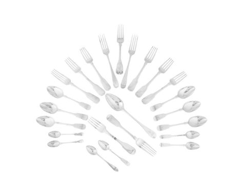  A COLLECTION OF FLATWARE VARIOUS MAKERS AND DATES mainly Edinburgh, to include, six dessert forks, Edinburgh 1812, Fiddle pa