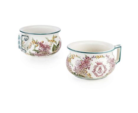  WEMYSS WARE PAIR OF 'MIMOSA & LILAC' CHAMBER POTS glazed earthenware, each bearing an Earl's coronet with cypher LR, impress