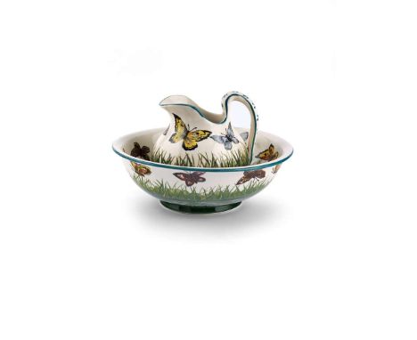  WEMYSS WARE SMALL 'BUTTERFLIES' EWER AND BASIN glazed earthenware, painted by Edwin Sandland, painted maker's mark WEMYSS, p