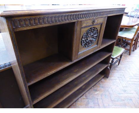 1940's Oak office bookcase with drop down writing shelf 