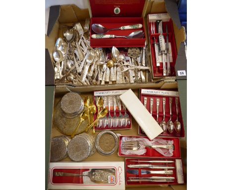 Silver plated Community cutlery, coasters, place mats, boxed mother of pearl dessert knife and fork set etc ( 2 boxes )