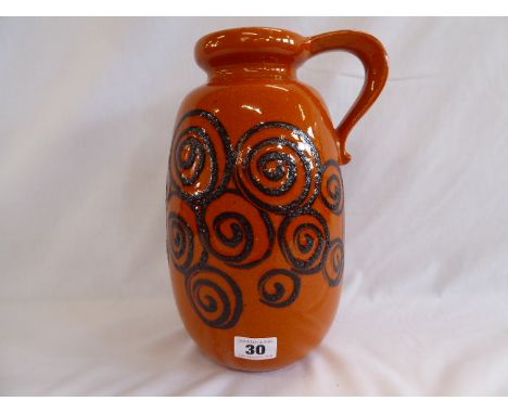 Vintage orange glazed swirl pattern vase with handle - Scheurich W Germany 484-27