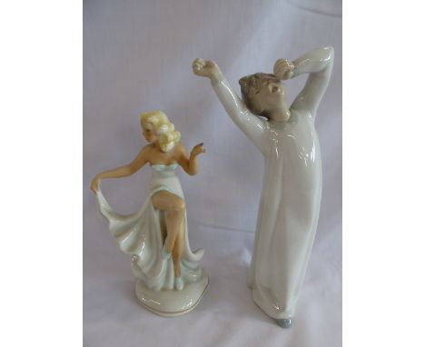 Nao Yawning Boy figure and Schaubach Kunst Art Deco lady figure (2) 