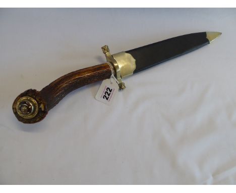 Antler handled dagger with Celtic design band and jewelled finial with scabbard (19" length) 