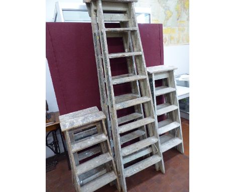 6 x Decorators vintage wooden step ladders 