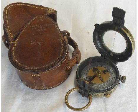 BRASS COMPASS IN LEATHER CASE - M.HARVEY & CO WALSALL 1936 