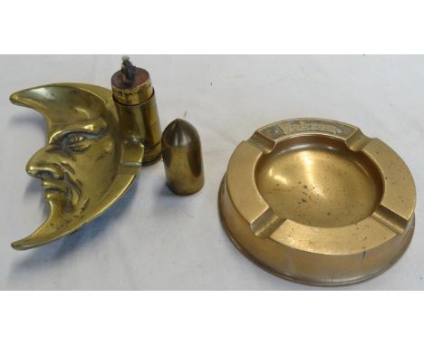 BRASS HOBSON & BULLET MOON FACE ASHTRAY/LIGHTER 
