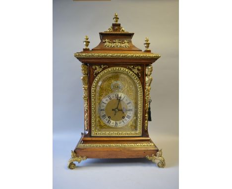 A German Ormolu Mounted Walnut Bracket Clock by R.M.Schneckenburger with Scrolled Feet, Silvered Chapter Ring, Ormolu Spandre