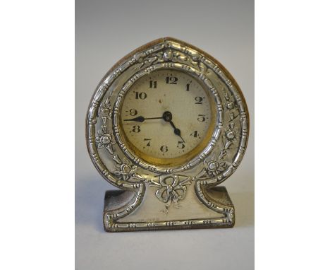 A Silver Mounted Mantel Clock, Chester 1923. 9.5cms High