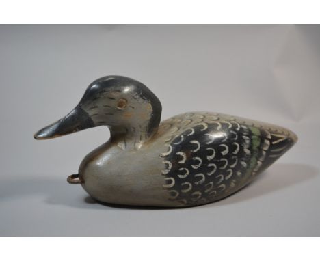 A Vintage Carved Wood and Painted Decoy Duck with Lead Loaded Base. 30 Cm Long