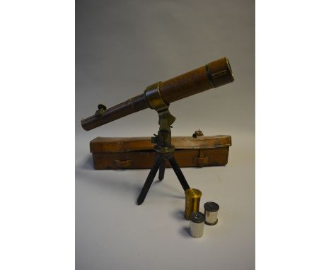 A Leather Cased Combination Telescope / Microscope, "The Davon Patent" by Davidson and Co. Complete with Tripod Stand, Eyepie