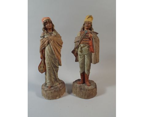 A Pair of Late 19th Century Austrian Cold Painted Terracotta figures of Male and Female Strolling Players, in The style of Go