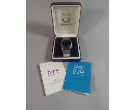A Vintage Avia Solid State LED Wrist Watch with Original Box, Instruction Leaflet and Guarantee. Working Order.