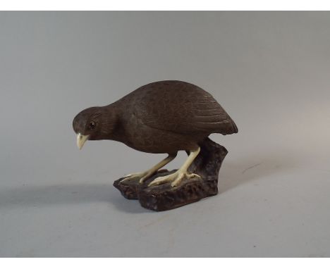An Oriental Stoneware Model of A Quail with Glass Eyes. 14 Cm Long