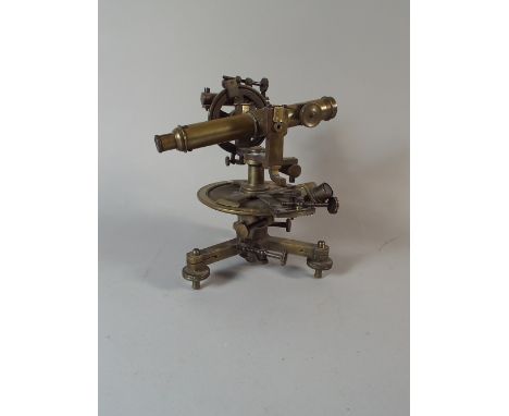 A Brass Surveyor's Theodolite on Tripod Support with Twin Vernier Scales for Vertical and Horizontal, Bubble Level and 18.5 C