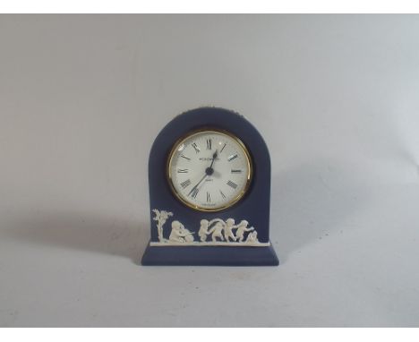 A Wedgwood Blue Jasperware Mantel Clock with Quartz Movement, 12cm High