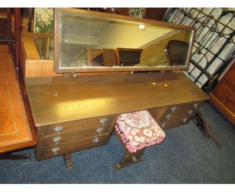 AN OAK DRESSING TABLE & STOOL