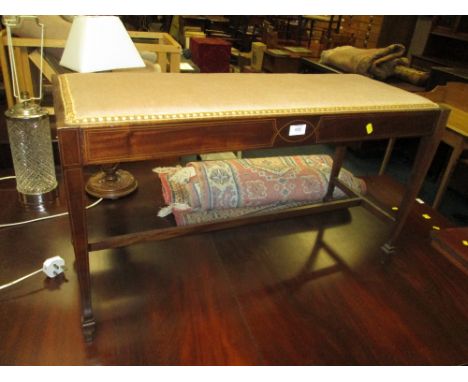 AN EDWARDIAN MAHOGANY INLAID DUET PIANO STOOL