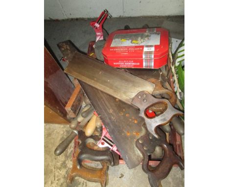 TWO BOXES OF HAND TOOLS TO INCLUDE SAWS, FILES ETC